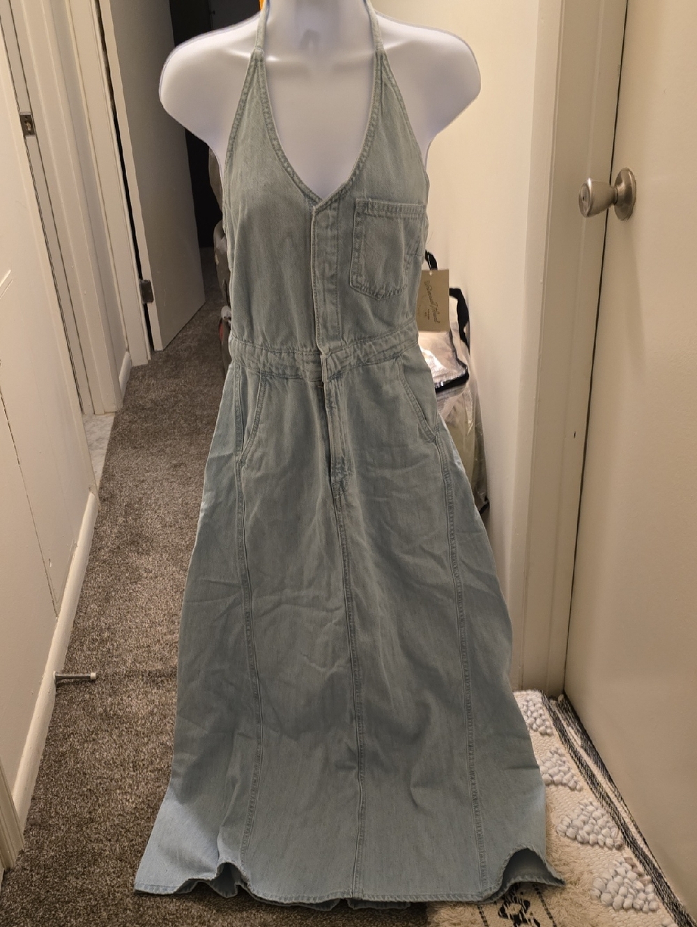 Universal Thread Light Blue Denim Halter Maxi Dress